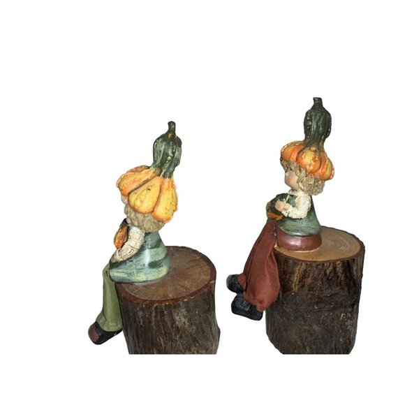 Fall/ Autumn Decor- Children with gourd Hats Sitting on Logs - Picture 7 of 9